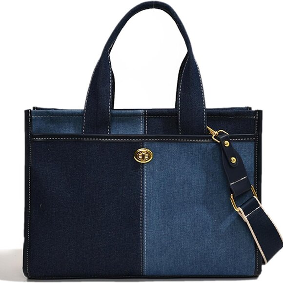 Denim Tote Bag Women Large Capacity Shoulder Handbag Travel Shopping - Picture 1 of 7
